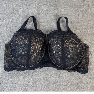 Third Love Lace Balconette Bra Lingerie Lined Padded Underwire Black 42D